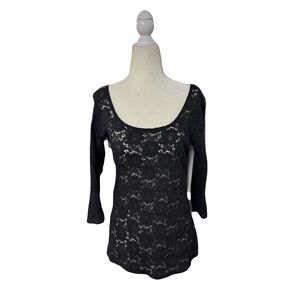 Black Lace Scoop Neck Women’s Top